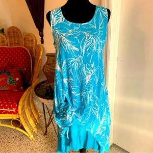 WHISPERS Turquoise and White Sleeveless Cotton Blend Gauze 2 Layer Dress!
